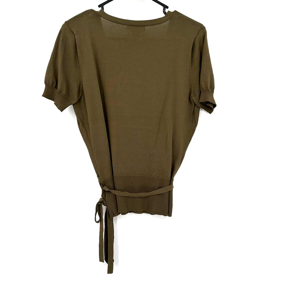 New York & Company size medium olive green or brown wrap‎ style short sleeve top - Picture 2 of 3